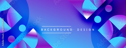 Abstract shapes blend vibrant purple, blue hues. Modern design creates dynamic visual experience. Smooth gradients offer sleek aesthetic.