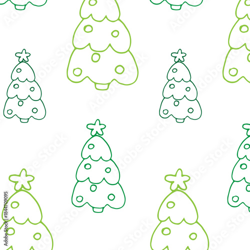 Christmas Pattern of Christmas trees with stars and balls on white
