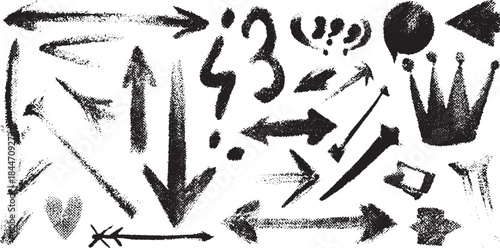 Arrow vector set with various shapes and designs. Black and white graphics featuring modern illustrative elements for versatile applications.