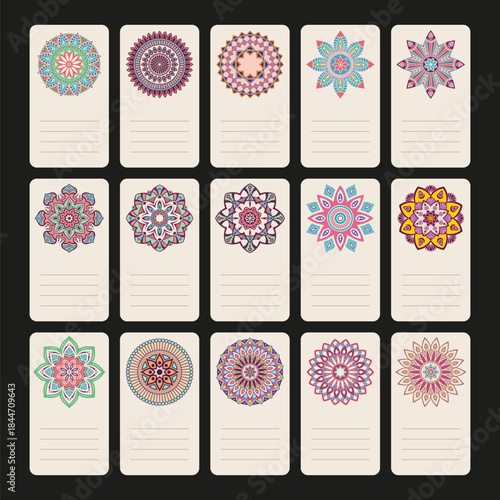 Business cards collection. Vector cards with mandala. Vintage decorative, floral elements. Oriental patterns. Islamic, Arabic, Indian, Turkish, Pakistani, Chinese, Ottoman motifs. Vector illustration.