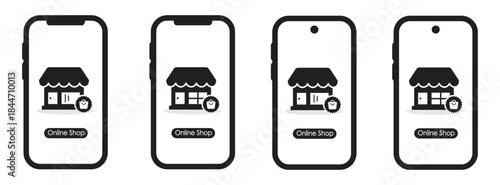 Online shop on phone icon, vector illustration