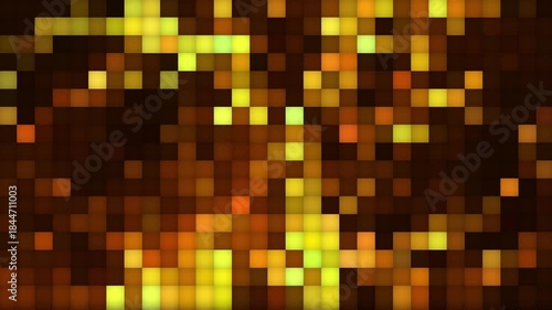 Moving Squares Earthtone Abstract 4K Loop features yellow, orange, and brown squares moving, shifting, and changing colors in a loop.