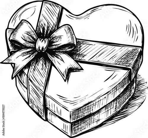 Beautiful heart shaped gift box with ribbon