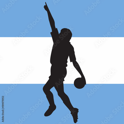 A silhouette of a basketball player jumping against a flag background