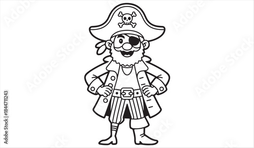 Cartoon pirate skeleton outline character for fantasy and Halloween themes