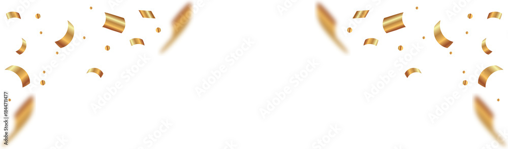 Fototapeta premium Golden Confetti Background Falling shiny golden confetti isolated on transparent background. Bright festive tinsel of gold color.confetti falling festive decoration for birthday party celebration.