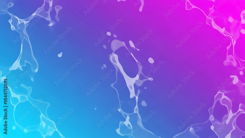 Obraz premium Abstract splash of white liquid on blue and purple gradient background and splashes droplets