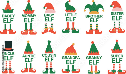 Christmas Elf Legs Collection - Family Members Set with Transparent Background - Holiday Design Elements for Cards, Invitations, and Web Graphics