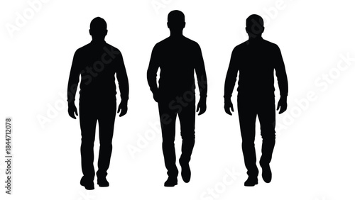 Three male figures standing in a row depicted as a dark dramatic silhouette