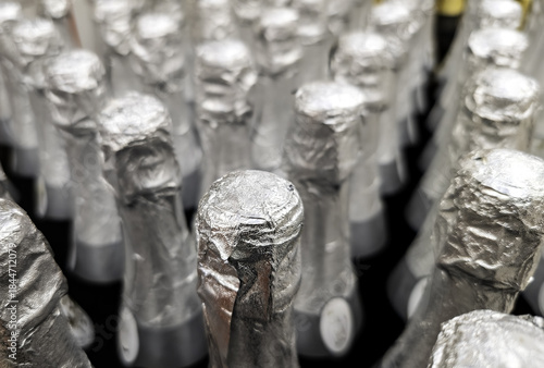 Bottles of champagne in supermarket
