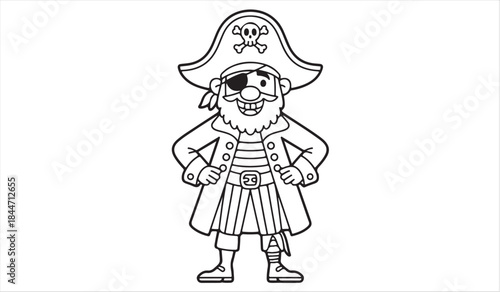 Pirate skeleton character illustration in clean outline style