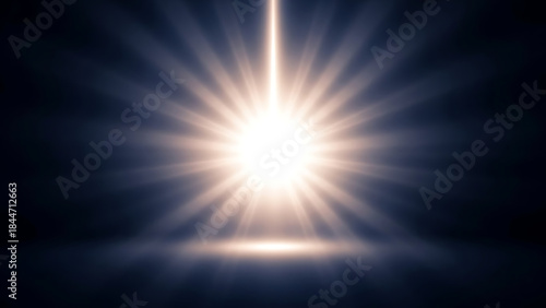 Bright light rays shining on dark blue background featuring glow radiant sunburst