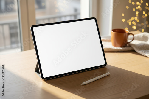 Wallpaper Mural Digital tablet with blank screen and stylus pen on a wooden desk Torontodigital.ca