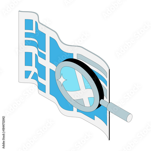 blue text box with a magnifying glass