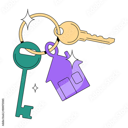 Unlock your dream home with this charming set of house keys and a stylish keychain, symbolizing new beginnings and joyful property ownership