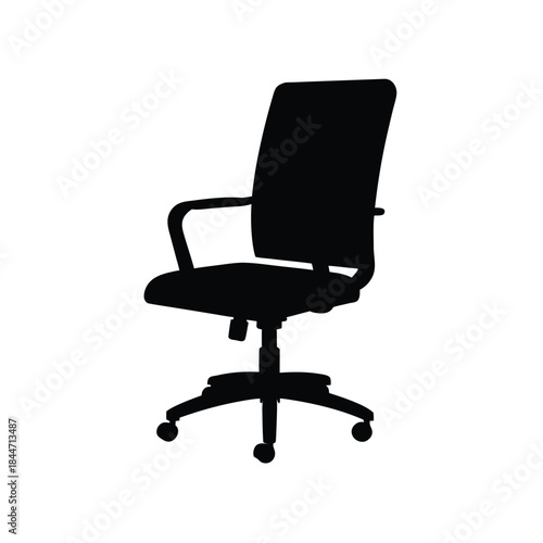 Black silhouette of a modern ergonomic office chair with wheels isolated on white background