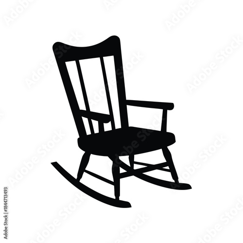 Black silhouette of a classic wooden rocking chair isolated on a white background