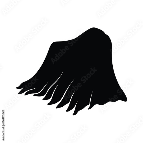 Black silhouette of a flowing cloth or curtain isolated on a white background minimalist design