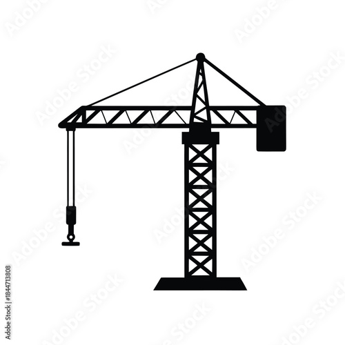 Tower crane vector illustration. black silhouette of construction machinery industrial equipment