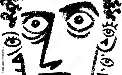 Silhouette of a face in a black outline drawing. Simple and creative vector illustration featuring unique eyes and characteristics in modern style.