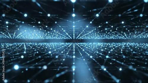 Abstract Technology Network - This video shows an abstract network with glowing nodes connected by lines, creating a futuristic and technological feel.