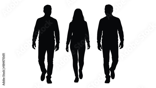 Three figures walking forward a striking black and white composition minimalist art silhouette