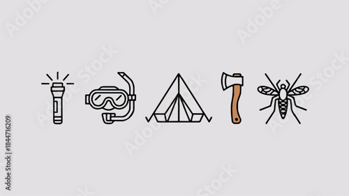 Camping and hiking adventure icons set