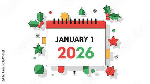 January 1st 2026 New Year Holiday Calendar Date Marker Vector