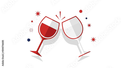 Two Wine Glasses Clinking in a Toast for Celebration Event Vector