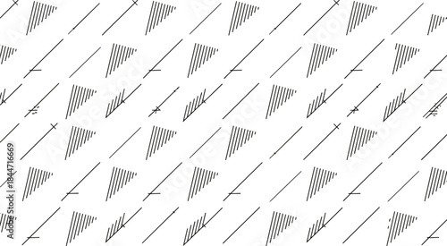 Abstract seamless diagonal pattern with geometric line shapes, arrows and striped triangle elements for modern backgrounds, branding, textiles and digital decoration