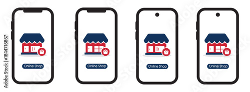 Online shop on phone icon, vector illustration