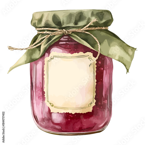 Red Berry Jam in Glass Jar with Fabric Lid
