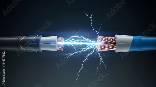Power Clash: Exposed Wires with Electric Discharge and Blue Lightning.