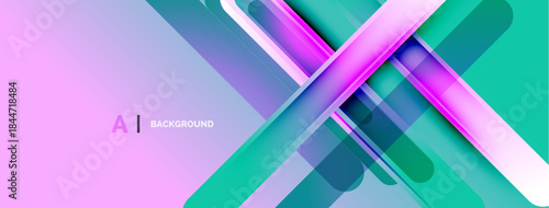 Abstract gradients form dynamic lines, shapes. Pink, purple, teal hues blend creating modern visual effect. Background suggests technology, innovation.