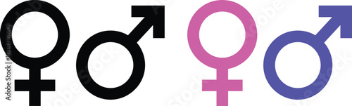 Gender symbol icon set featuring male and female signs in bold and colorful styles for identity, biology, education, diversity, and communication graphics