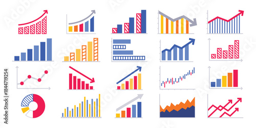 Collection of various colorful graphs and charts for data visualization