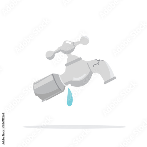 illustration of broken and rusty aluminum faucet, household metal furniture waste