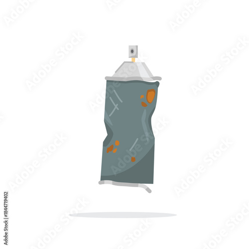 Illustration of dented and rusty spray paint cans, household metal furniture waste