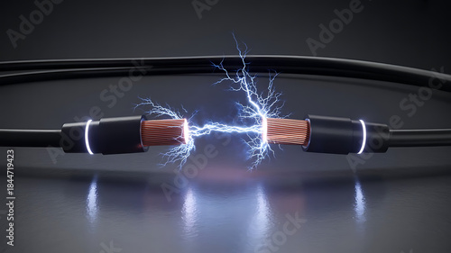 High-Voltage Connection: Electric Spark Between Two Bare Wires.