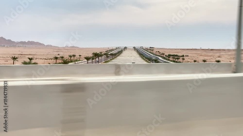 A serene desert highway stretches into the horizon under a soft, cloudy sky.