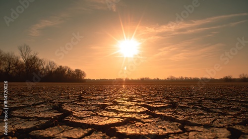 Blazing sun casting intense heat over scorched Earth, highlighting effects of global warming