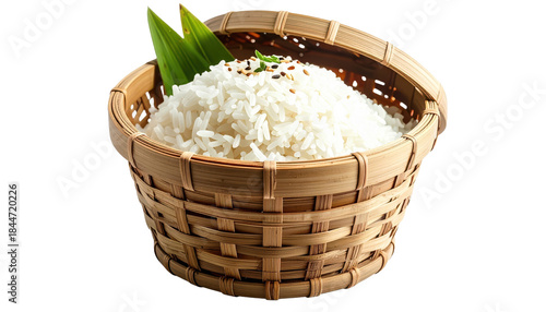 Sticky Rice Basket Crisp Focus PNG Resource Style Isolated on White Background Dramatic Action