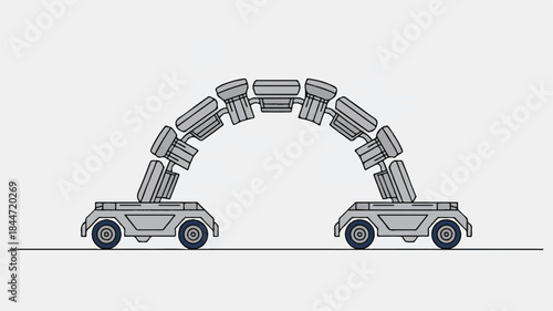 Robotic machines forming an arch with containers