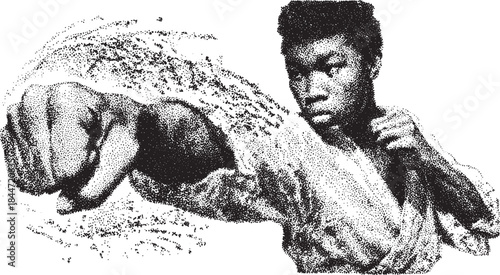 Boxing movement illustrated in a bold graphic style. The vector illustration depicts an attacker in action, showcasing power and energy in a single set.