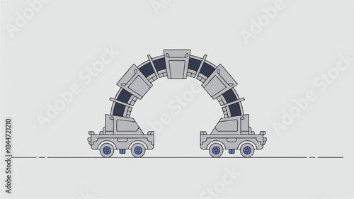 Two trucks forming an arch