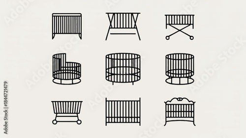 Various baby cots and cradles illustrations