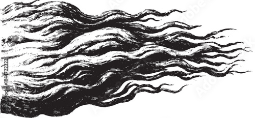Set of ink brush strokes featuring black and white waves. Artistic vector illustration showcasing smooth curves and natural movement.
