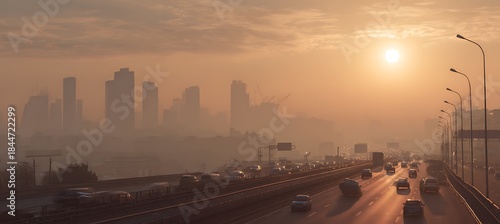 A scorching urban cityscape under relentless sunlight, highlighting heatwaves and global warming effects