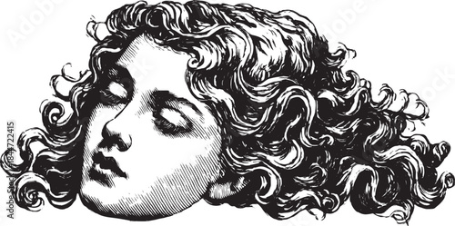 Stylized hair waves in a detailed vector illustration. Elegant curls and textures create a vintage aesthetic in a classic design set.