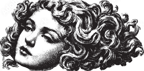 Stylized hair wave vector illustration. This vintage artwork features detailed curls with an elegant texture, emphasizing fashion and beauty.